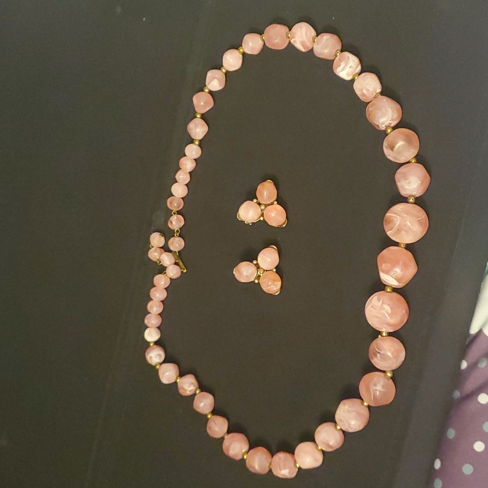 Kramer Lucite Necklace & Earrings Vintage Shade of Pink